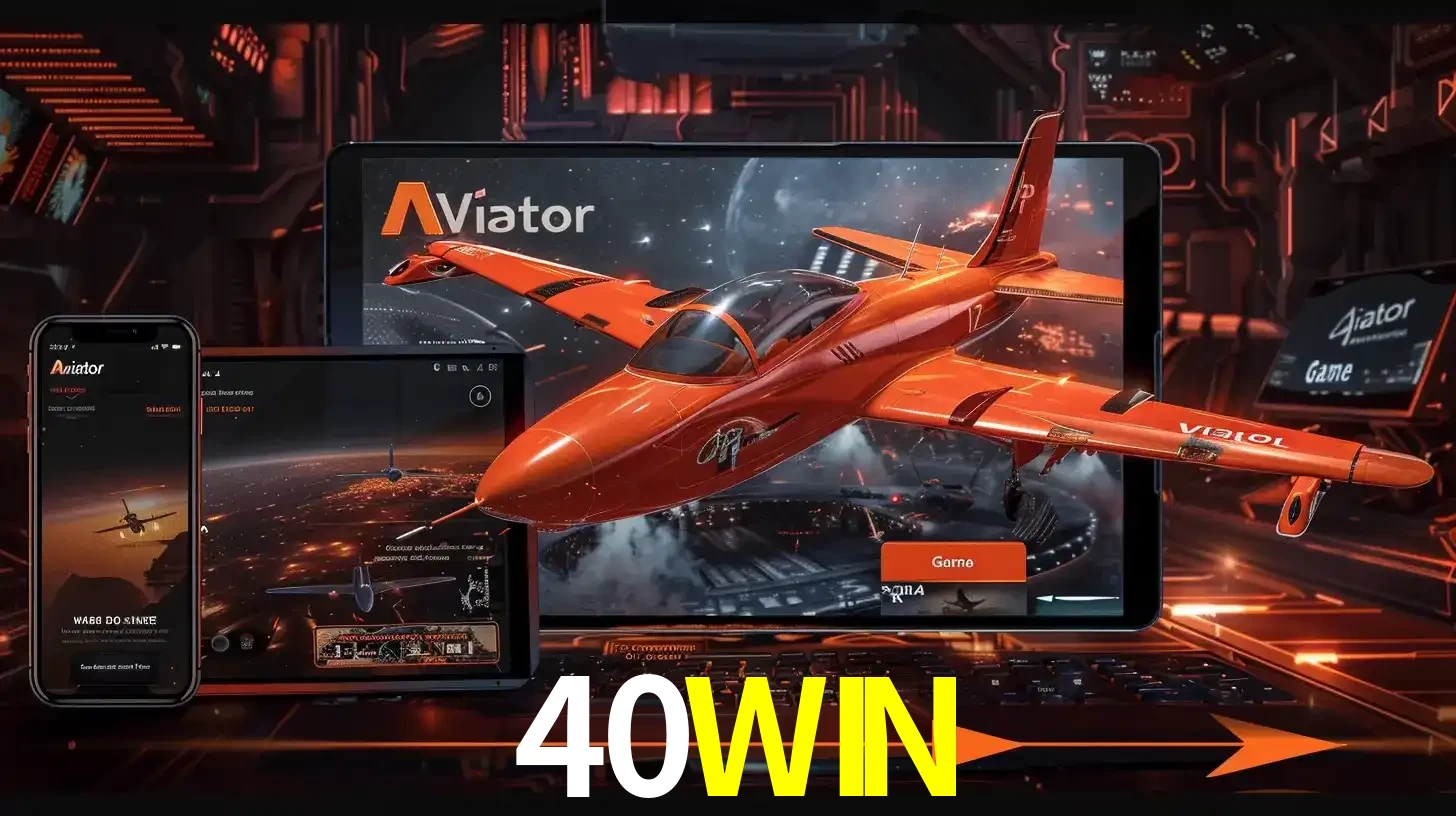 Apresentação tecnológica do jogo Aviator com um avião saindo da tela de um tablet, demonstrando a experiência imersiva em múltiplos dispositivos no 40WIN.