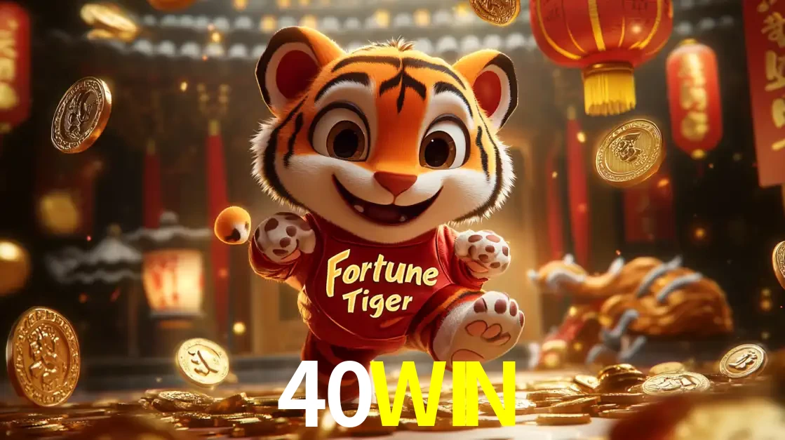 O alegre personagem do Fortune Tiger correndo sobre um caminho de moedas de ouro, simbolizando os grandes prêmios e a diversão do popular jogo de slot do 40WIN.